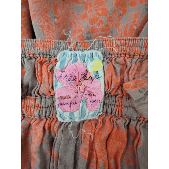 Free People Smocked Floral Peplum Boho Tank Top Women's Size 10 - Picture 5 of 6